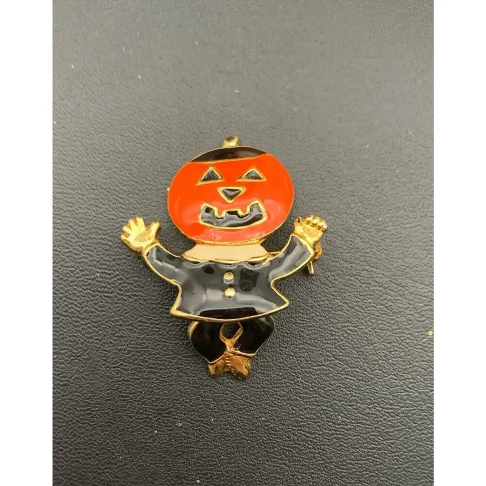 Halloween‎ Articulated Moving Legs Pumpkin Jack-o-lantern Brooch Signed SFJ